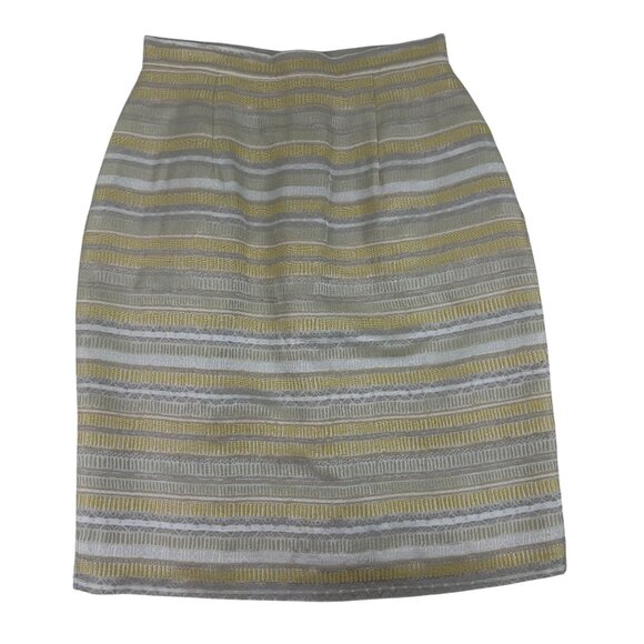 Christian Women’s Yellow & White Stripe Blazer & Skirt Set Size 2 - Picture 4 of 15